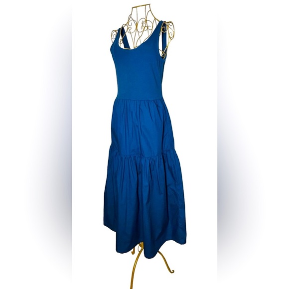NWT J. Crew Factory Blue Tiered Knit Mixy Midi Dress with Pockets, Size XS - Picture 2 of 14